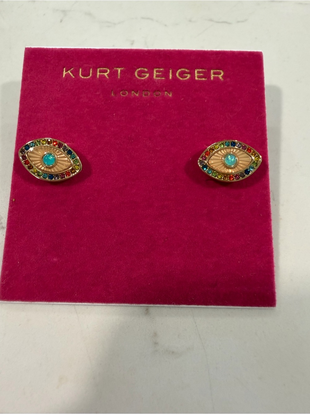 Kurt Geiger Gold-Tone Multicolor Evil Eye Stud Earrings with Turquoise Center